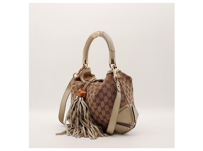 Bamboo Gucci Monogram Canvas Hobo-Tasche mit Quasten Braun Beige - Ansicht 2