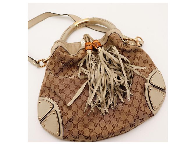 Bamboo Gucci Monogram Canvas Hobo-Tasche mit Quasten Braun Beige - Ansicht 4