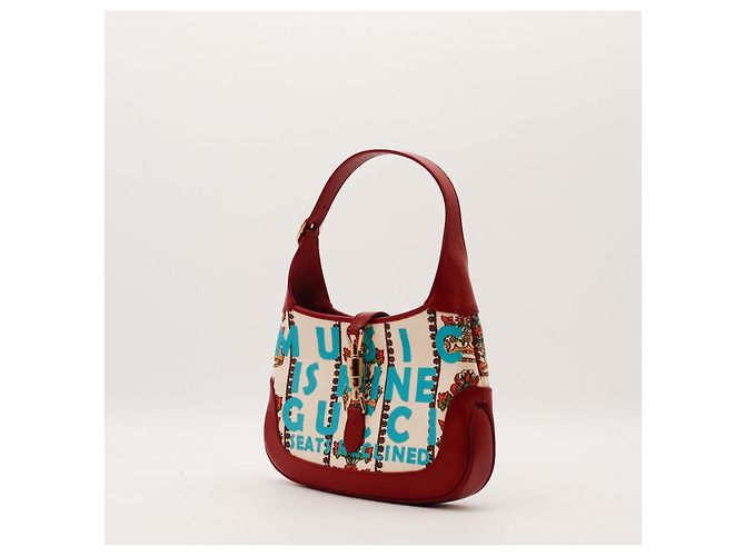 Borsa Hobo Piccola Gucci Jackie 1961 in Pelle e Tela Rossa - vista 2