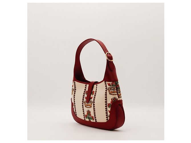 Borsa Hobo Piccola Gucci Jackie 1961 in Pelle e Tela Rossa - vista 4