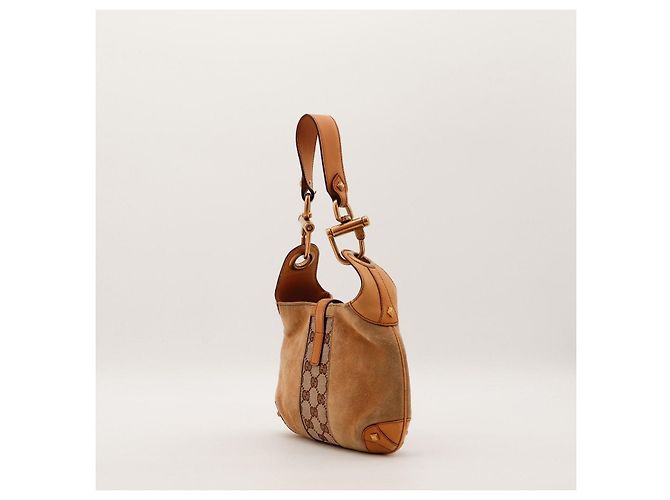 Gucci Jackie Hobo Bag in Beige Suede and Monogram Canvas Brown - view 4