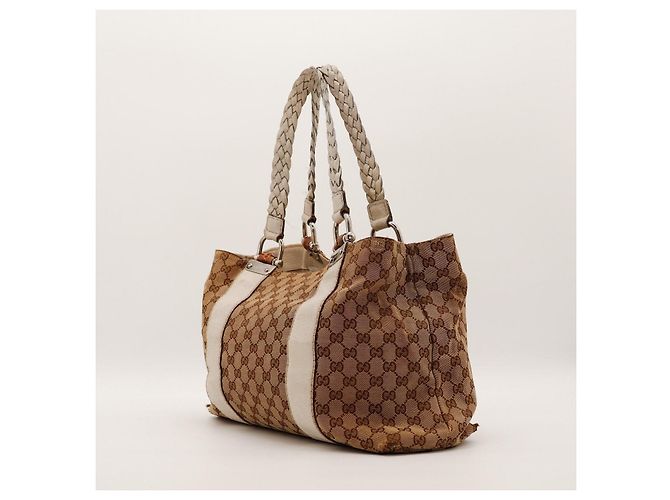 Bamboo Saco Tote Gucci Monogram Canvas Marrom Bege - vista 4