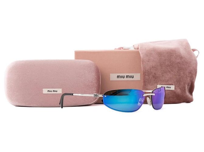 Miu Miu SMU A50 Sonnenbrille Silber Blau - Ansicht 8