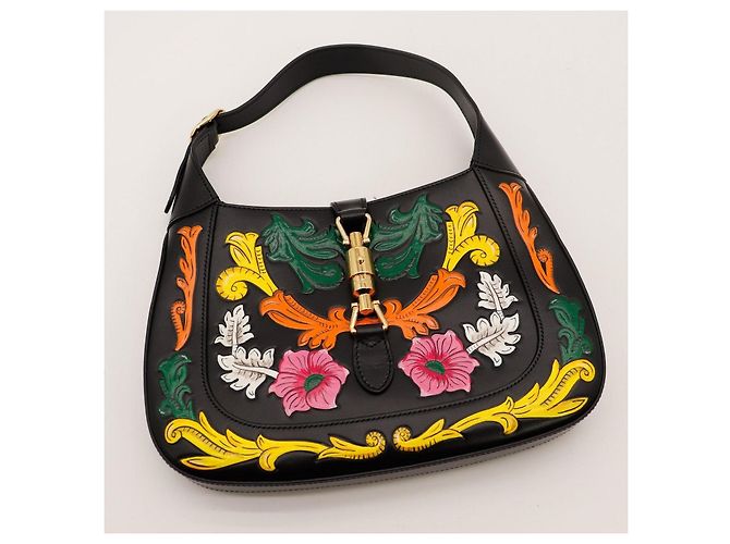 Gucci Borsa Jackie 1961 in pelle nera con ricami floreali Nero Multicolore - vista 6