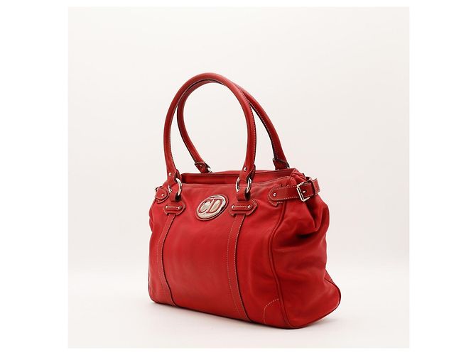 Borsa Tote Christian Dior in pelle rossa con logo CD Rosso - vista 2
