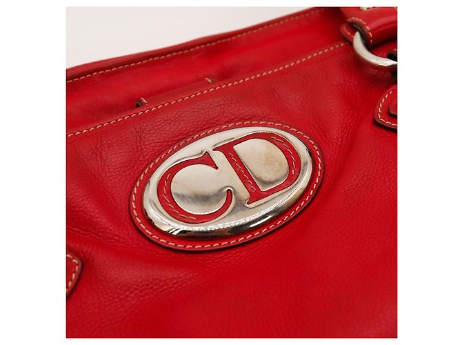 Borsa Tote Christian Dior in pelle rossa con logo CD Rosso - vista 6