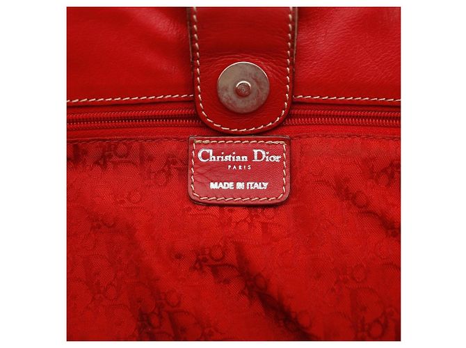 Borsa Tote Christian Dior in pelle rossa con logo CD Rosso - vista 7