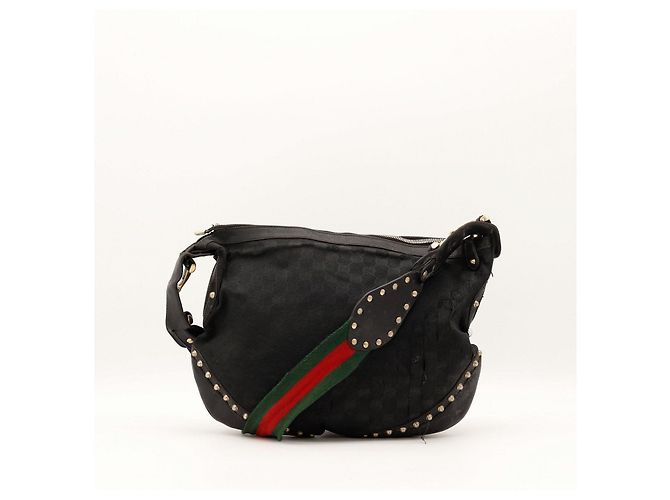Borsa a tracolla borchiata in tela monogram e pelle Gucci Nero - vista 3