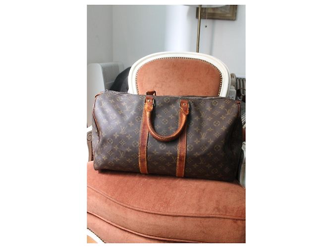 Louis Vuitton Keepall 45 en lona Monogram y cuero Castaño Monograma - vista 2