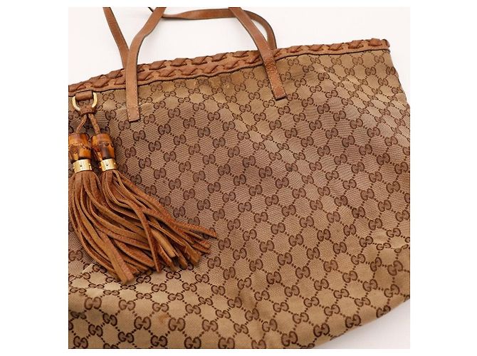 Bamboo Borsa Tote Gucci Monogram Canvas con nappina Marrone - vista 6