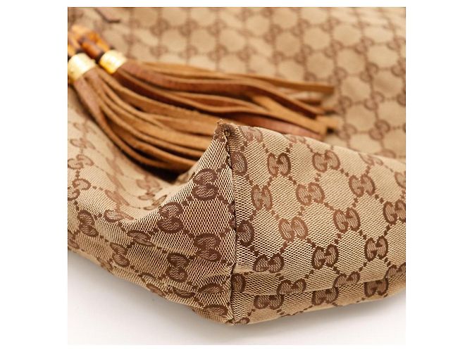 Bamboo Borsa Tote Gucci Monogram Canvas con nappina Marrone - vista 8