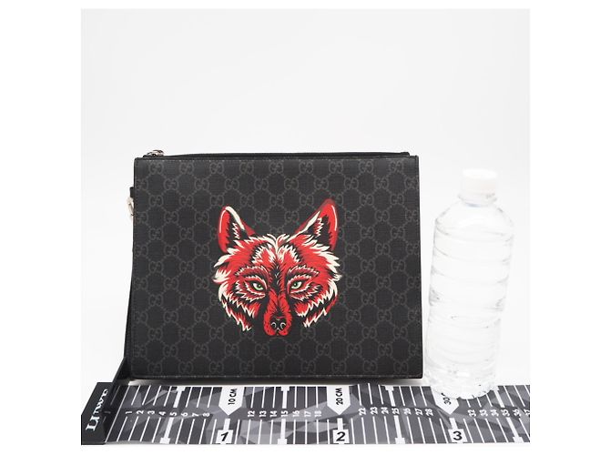 Clutch Gucci GG Supreme Marrone Nero Rosso - vista 3