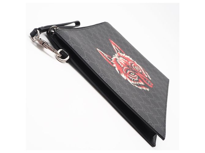 Clutch Gucci GG Supreme Marrone Nero Rosso - vista 7