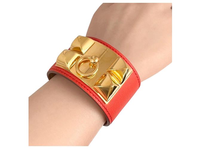 Hermès Hermes Collier de Chien Bangle in Leather Red - view 4