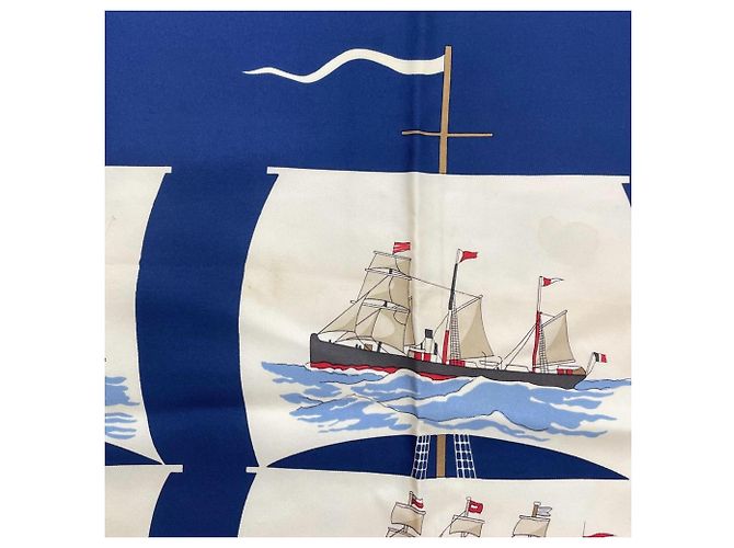 Silk In Hermès Foulard Hermes Carre 90 Grand Largue Bianco Blu - vista 11
