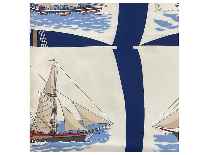 Silk In Hermès Foulard Hermes Carre 90 Grand Largue Bianco Blu - vista 12