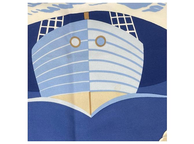 Silk In Hermès Foulard Hermes Carre 90 Grand Largue Bianco Blu - vista 13