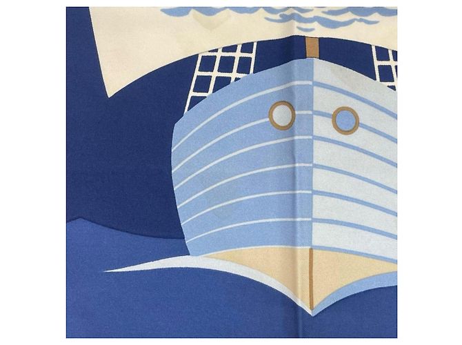 Silk In Hermès Foulard Hermes Carre 90 Grand Largue Bianco Blu - vista 14