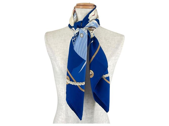 Silk In Hermès Foulard Hermes Carre 90 Grand Largue Bianco Blu - vista 2