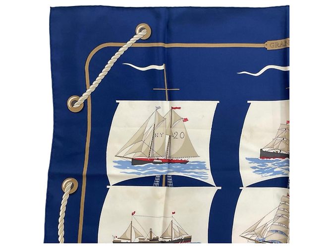 Silk In Hermès Foulard Hermes Carre 90 Grand Largue Bianco Blu - vista 3