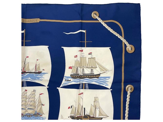 Silk In Hermès Foulard Hermes Carre 90 Grand Largue Bianco Blu - vista 4