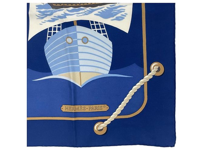 Silk In Hermès Foulard Hermes Carre 90 Grand Largue Bianco Blu - vista 5