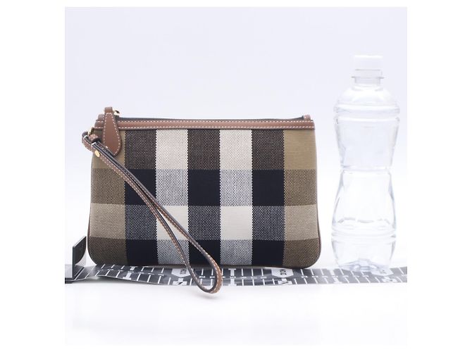 Pochette de poignet Burberry Cotton New Peyton Marron Noir Blanc - vue 3