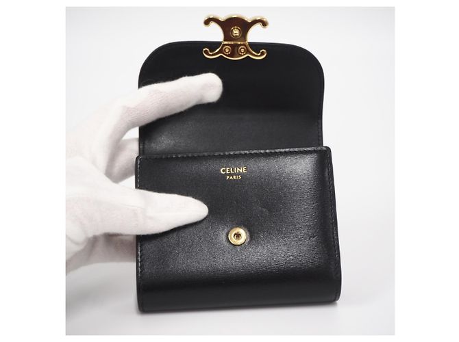 Triomphe Céline Portafoglio Tri-Fold in pelle nera Celine Nero - vista 14