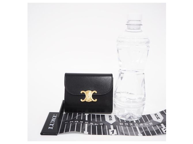 Triomphe Céline Portafoglio Tri-Fold in pelle nera Celine Nero - vista 3