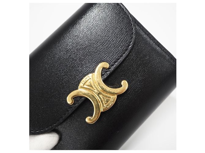 Triomphe Céline Portafoglio Tri-Fold in pelle nera Celine Nero - vista 5