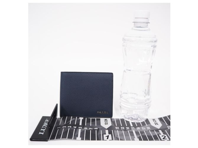 Prada Vitello Daino Triangle Logo Bi-fold Wallet Navy blue - view 3