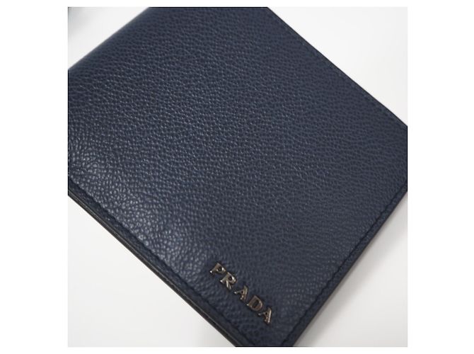 Prada Vitello Daino Triangle Logo Bi-fold Wallet Navy blue - view 4