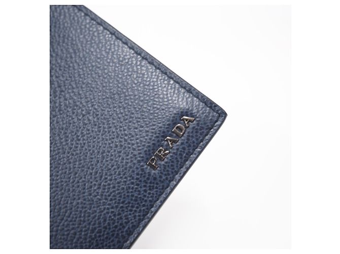 Prada Vitello Daino Triangle Logo Bi-fold Wallet Navy blue - view 9