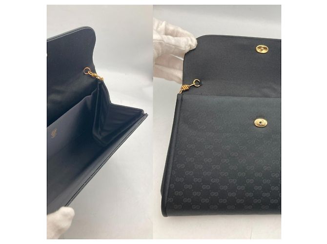 Borsa a tracolla Gucci Micro GG in raso con catena Nero - vista 8