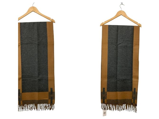 Hermès Sciarpa/Stola in cashmere Hermes H Passant Marrone Cammello - vista 2