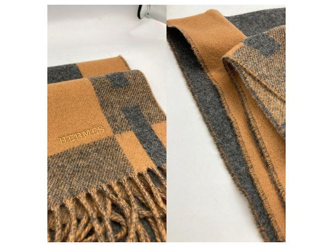 Hermès Sciarpa/Stola in cashmere Hermes H Passant Marrone Cammello - vista 5