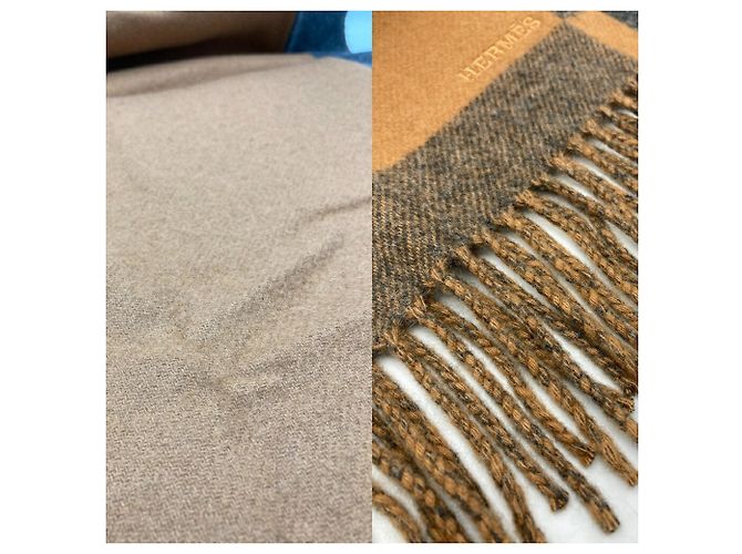 Hermès Sciarpa/Stola in cashmere Hermes H Passant Marrone Cammello - vista 8