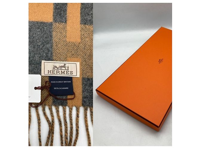 Hermès Sciarpa/Stola in cashmere Hermes H Passant Marrone Cammello - vista 9