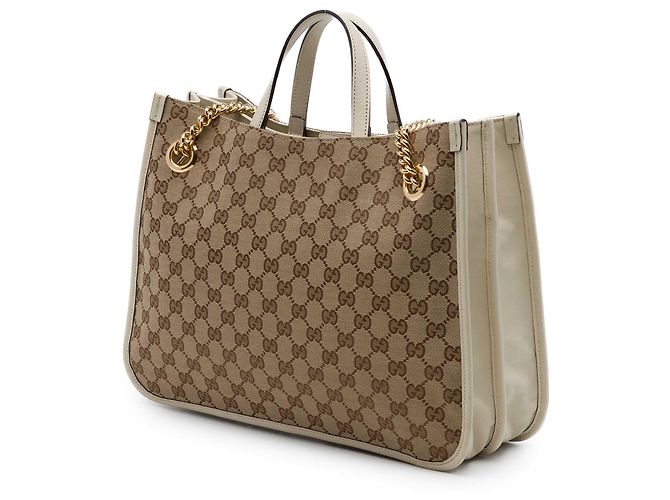 Borsa Tote Gucci Beige Medium GG Canvas Horsebit 1955 con catena - vista 2