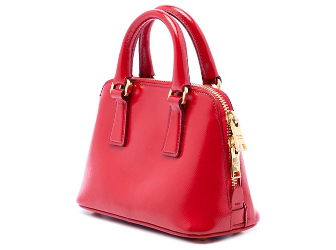 Prada Mini Promenade Satchel aus rotem Saffiano Vernice - Ansicht 2