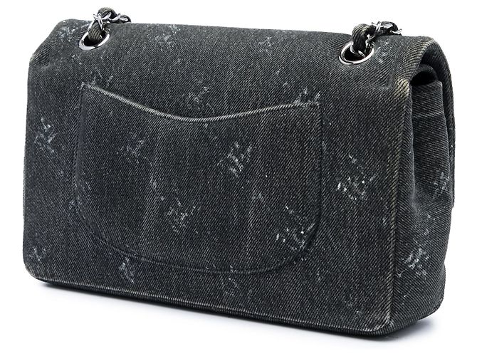Chanel Black Medium Classic Printed Denim Double Flap Nero - vista 2