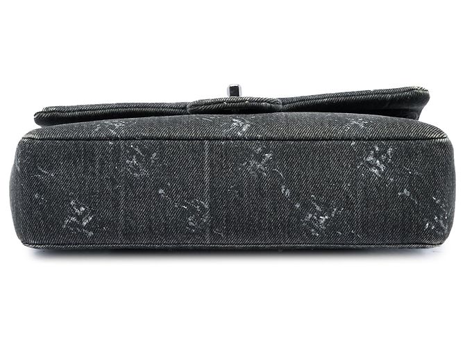 Chanel Black Medium Classic Printed Denim Double Flap Nero - vista 3