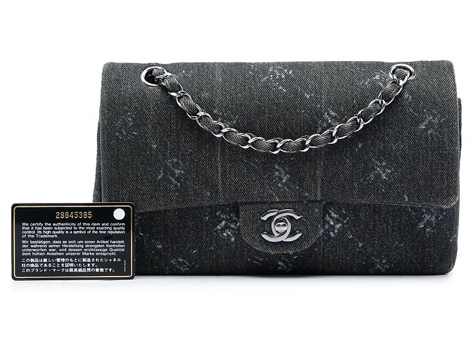 Chanel Black Medium Classic Printed Denim Double Flap Nero - vista 6