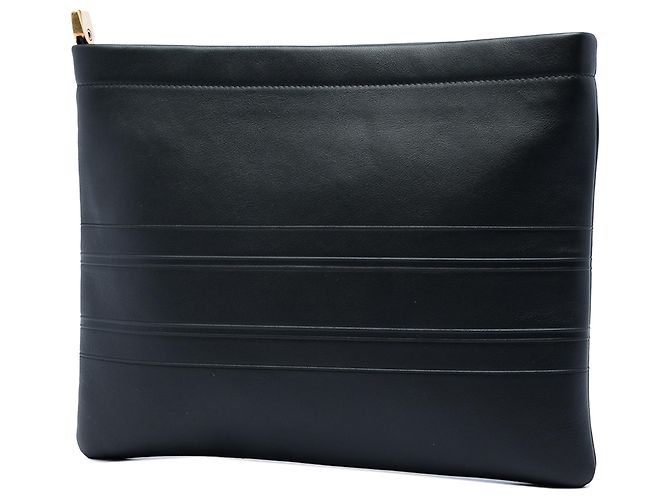 Clutch con zip Dior in pelle di vitello goffrata nera con logo - vista 2