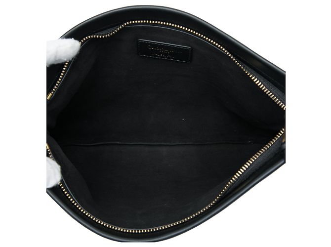 Clutch con zip Dior in pelle di vitello goffrata nera con logo - vista 4