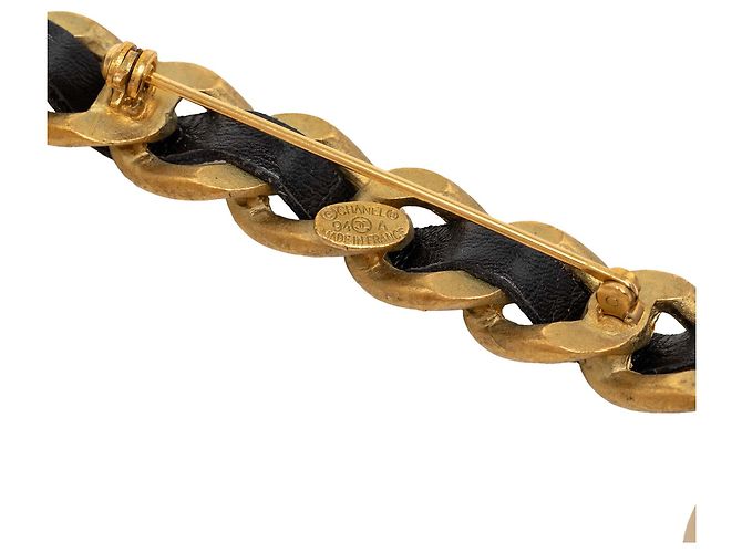 Chanel Gold CC vergoldete Brosche mit Imitationsperlenkette Golden - Ansicht 3