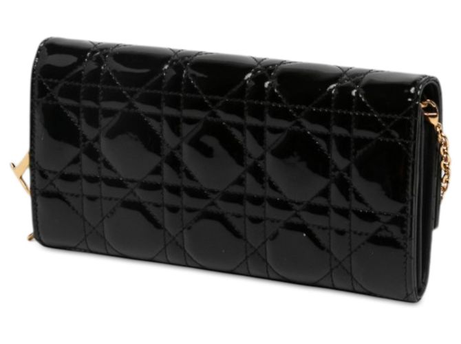Dior Lady Dior Wallet On Chain aus schwarzem Lackleder Cannage - Ansicht 2