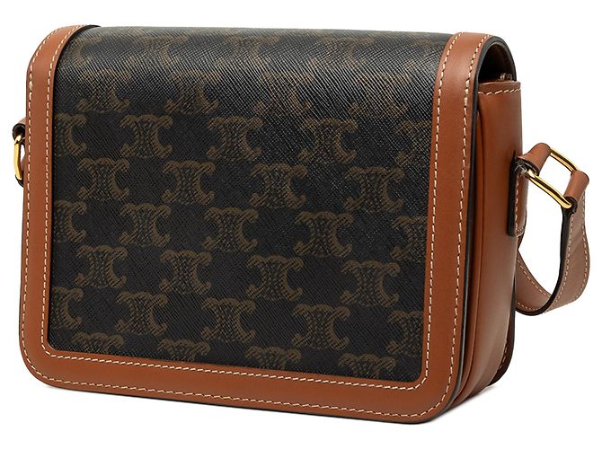 Céline Celine Brown Teen Triomphe Coated Canvas and Calfskin Triomphe Crossbody - vista 2