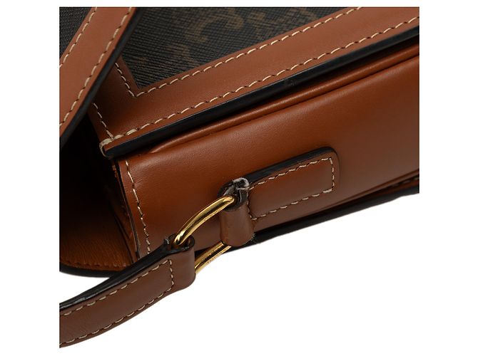 Céline Celine Brown Teen Triomphe Coated Canvas and Calfskin Triomphe Crossbody - vista 5