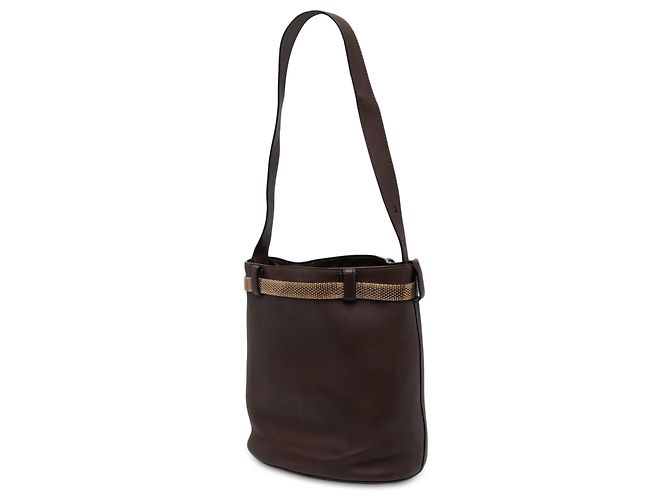 Borsa secchiello Prada in vitello marrone con cintura e gioielli - vista 2